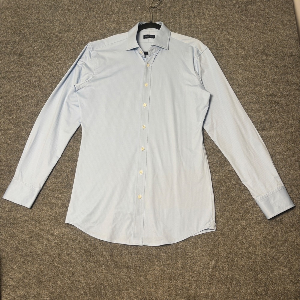 Proper Cloth Mens Medium Light Blue Herringbone Performance Non-Iron Dress Shirt